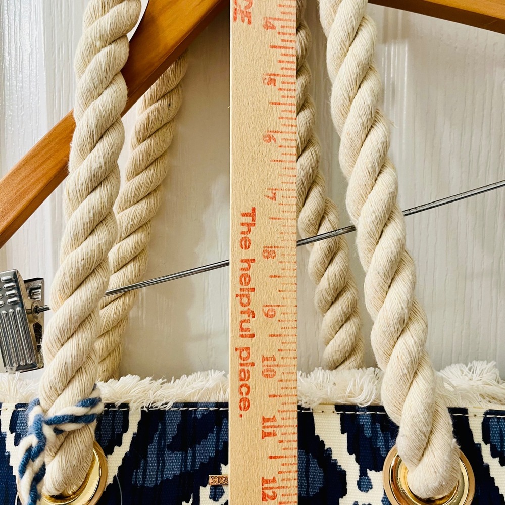 Spartina 449 Moonglade Boho Beach Tote Blue White Ikat Fringe 960675 Rope Straps - Picture 14 of 14